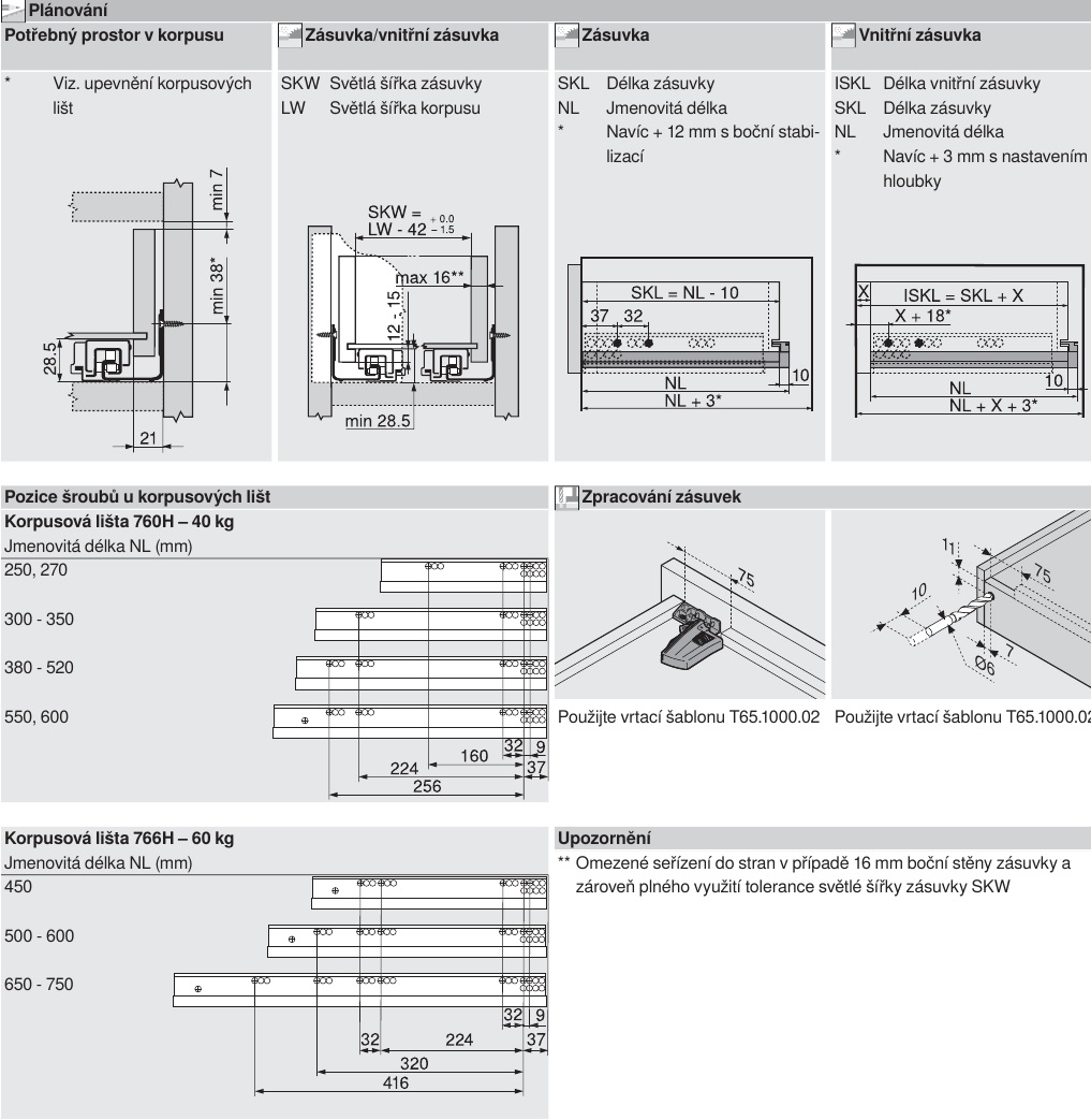 Blum Movento 650 mm TIP-ON BLUMOTION vč. spojek